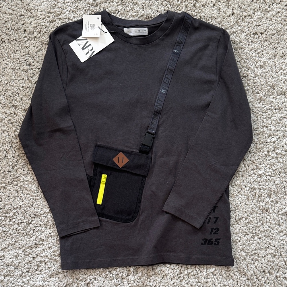 Zara Kids Charcoal Long Sleeve Tee with Pocket